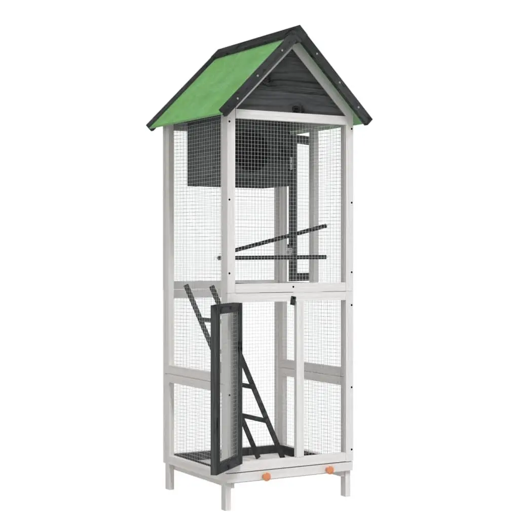 Bird House Aviary Outdoor Garden Solid Wood Pine Grey with Nesting Box and Ladder
