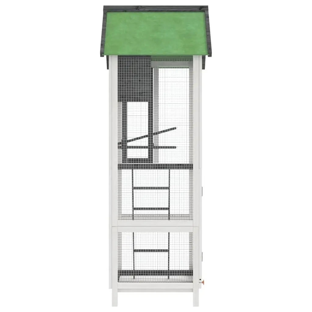 Bird House Aviary Outdoor Garden Solid Wood Pine Grey with Nesting Box and Ladder