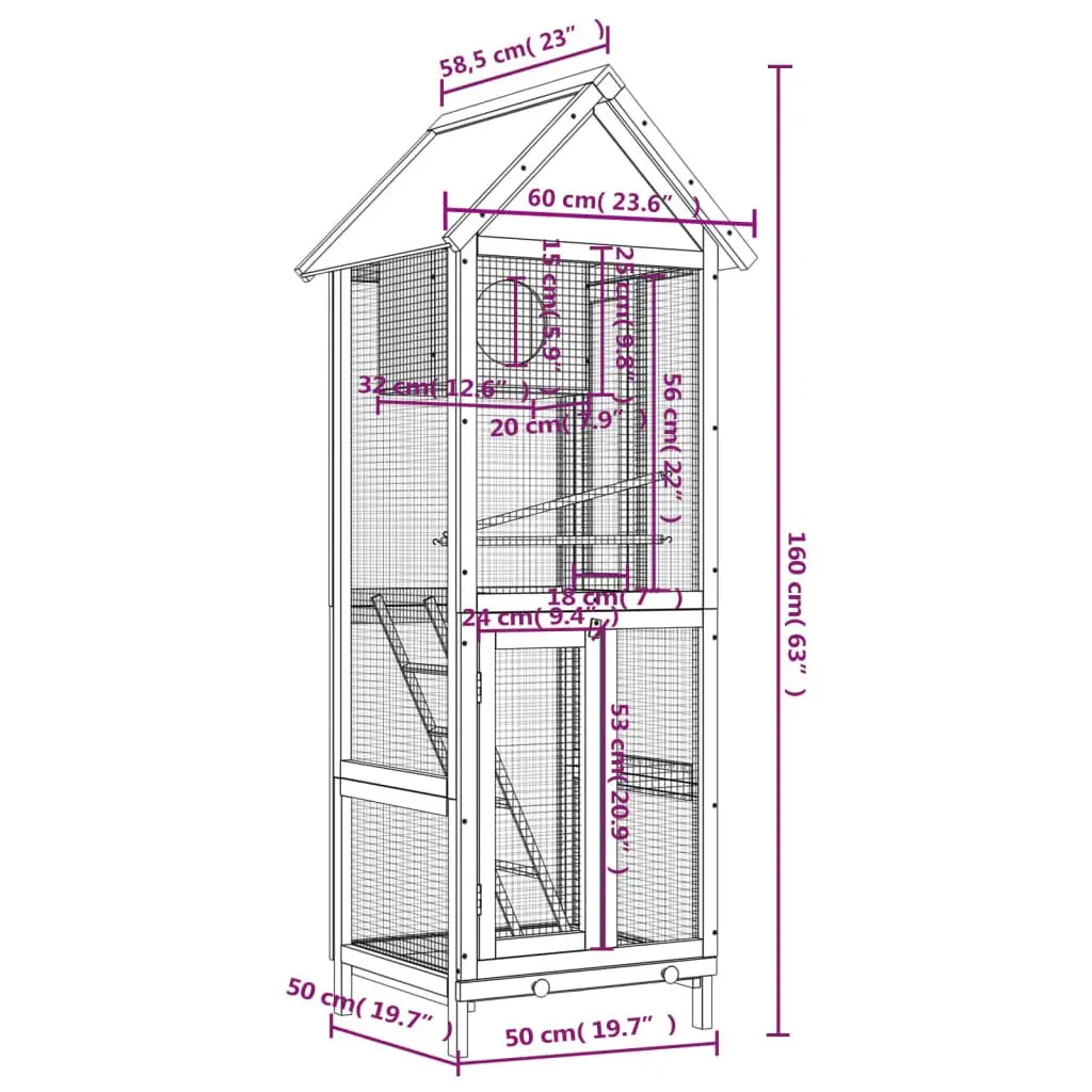 Bird House Aviary Outdoor Garden Solid Wood Pine Grey with Nesting Box and Ladder