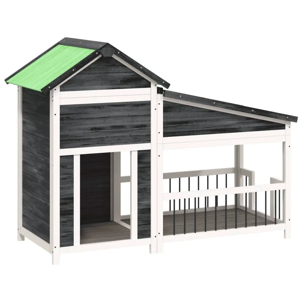 Dog Kennel Outdoor Pet House Shelter Large Grey Solid Wood Pine
