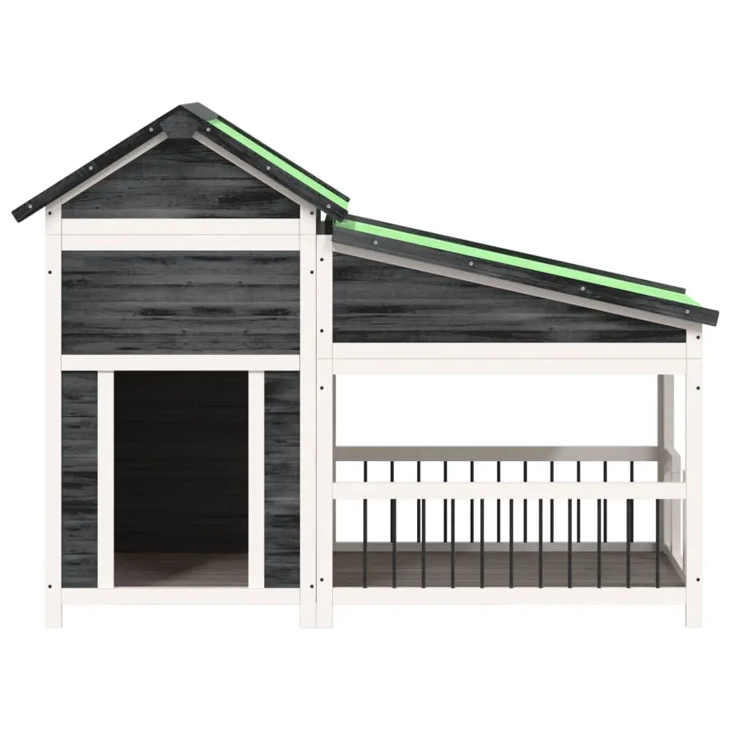 Dog Kennel Outdoor Pet House Shelter Large Grey Solid Wood Pine