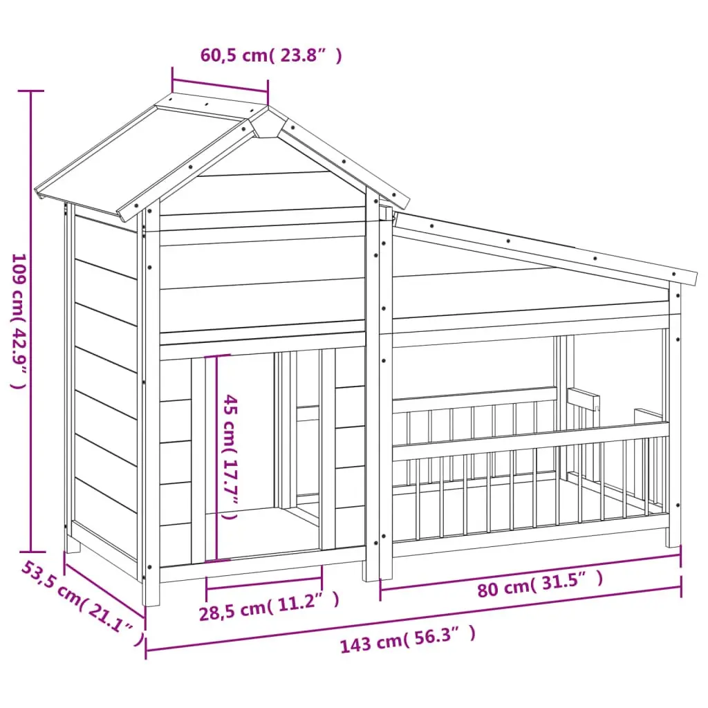 Dog Kennel Outdoor Pet House Shelter Large Grey Solid Wood Pine