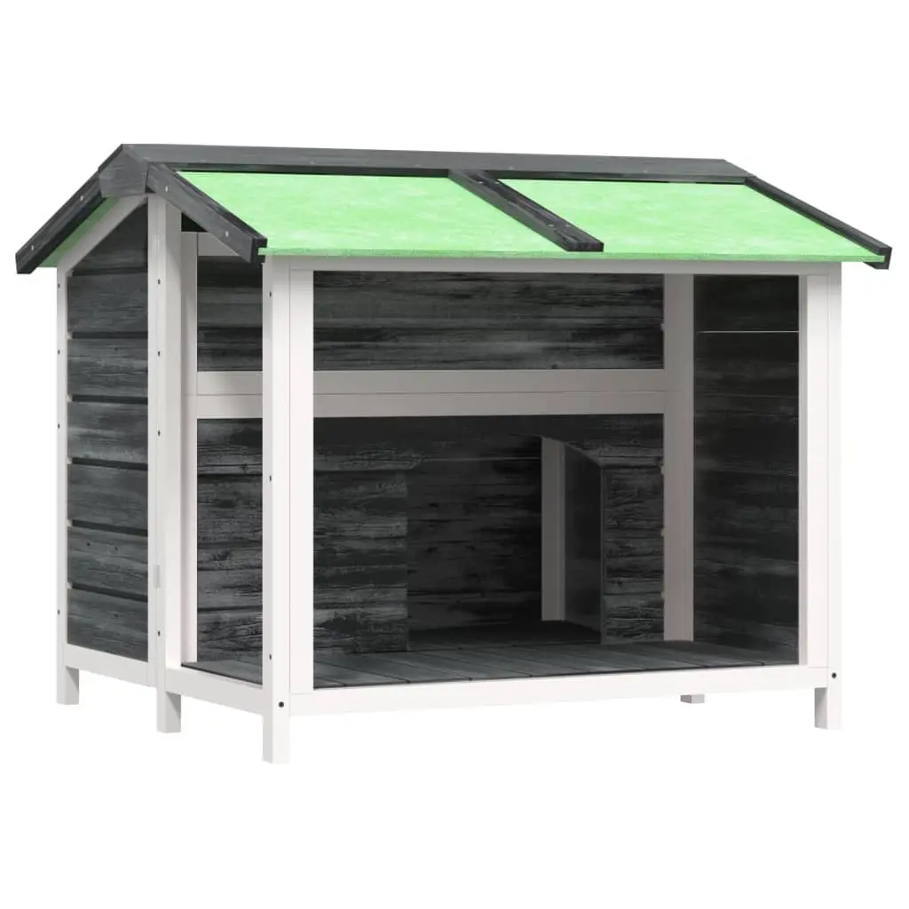 Dog Kennel Outdoor Pet House Large Entrance Grey Solid Wood Pine