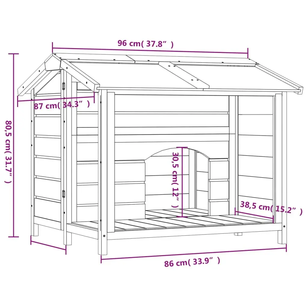 Dog Kennel Outdoor Pet House Large Entrance Grey Solid Wood Pine