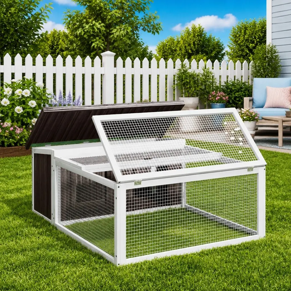 Rabbit Hutch Grey Outdoor Small Animal Cage Wood Pine Shelter 117.5 x 97 x 47.5 cm