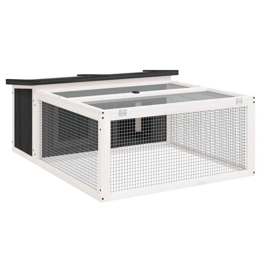 Rabbit Hutch Grey Outdoor Small Animal Cage Wood Pine Shelter 117.5 x 97 x 47.5 cm