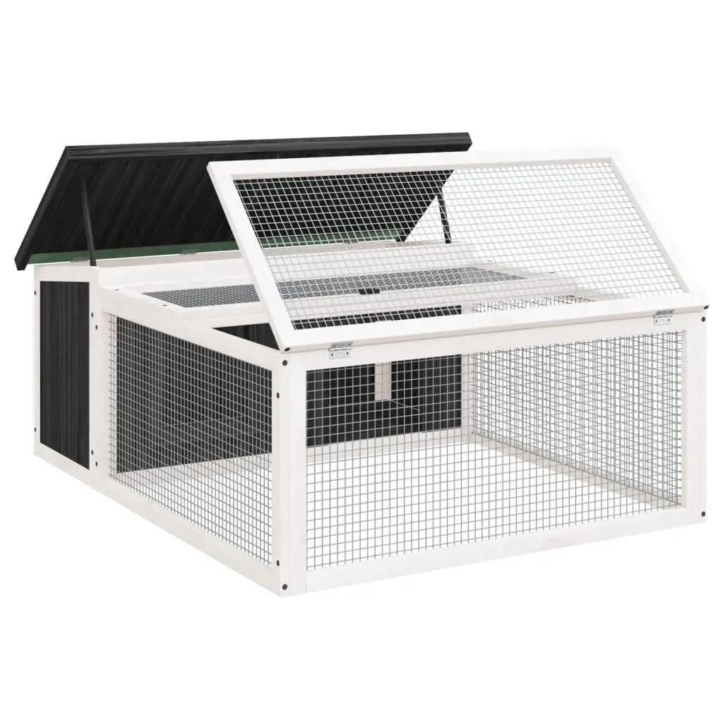 Rabbit Hutch Grey Outdoor Small Animal Cage Wood Pine Shelter 117.5 x 97 x 47.5 cm