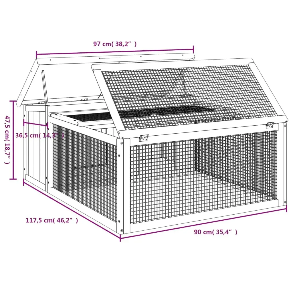 Rabbit Hutch Grey Outdoor Small Animal Cage Wood Pine Shelter 117.5 x 97 x 47.5 cm