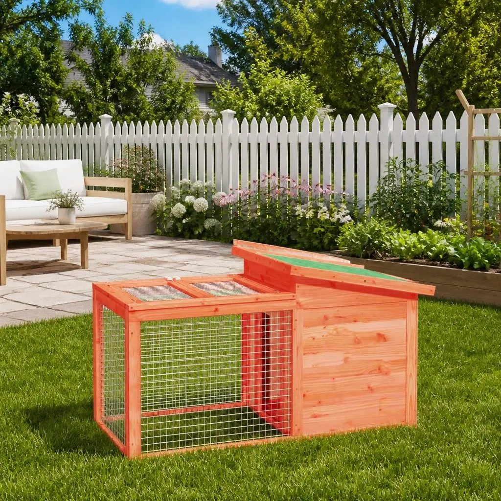 Rabbit Hutch Small Animal Cage Outdoor Habitat 100.5 x 54 x 55 cm Brown