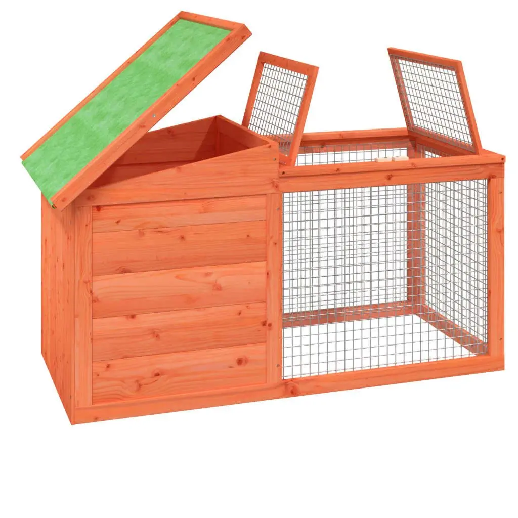 Rabbit Hutch Small Animal Cage Outdoor Habitat 100.5 x 54 x 55 cm Brown