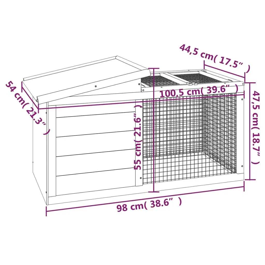 Rabbit Hutch Small Animal Cage Outdoor Wooden Hutch with Activity Centre Grey 100.5 x 54 x 55 cm