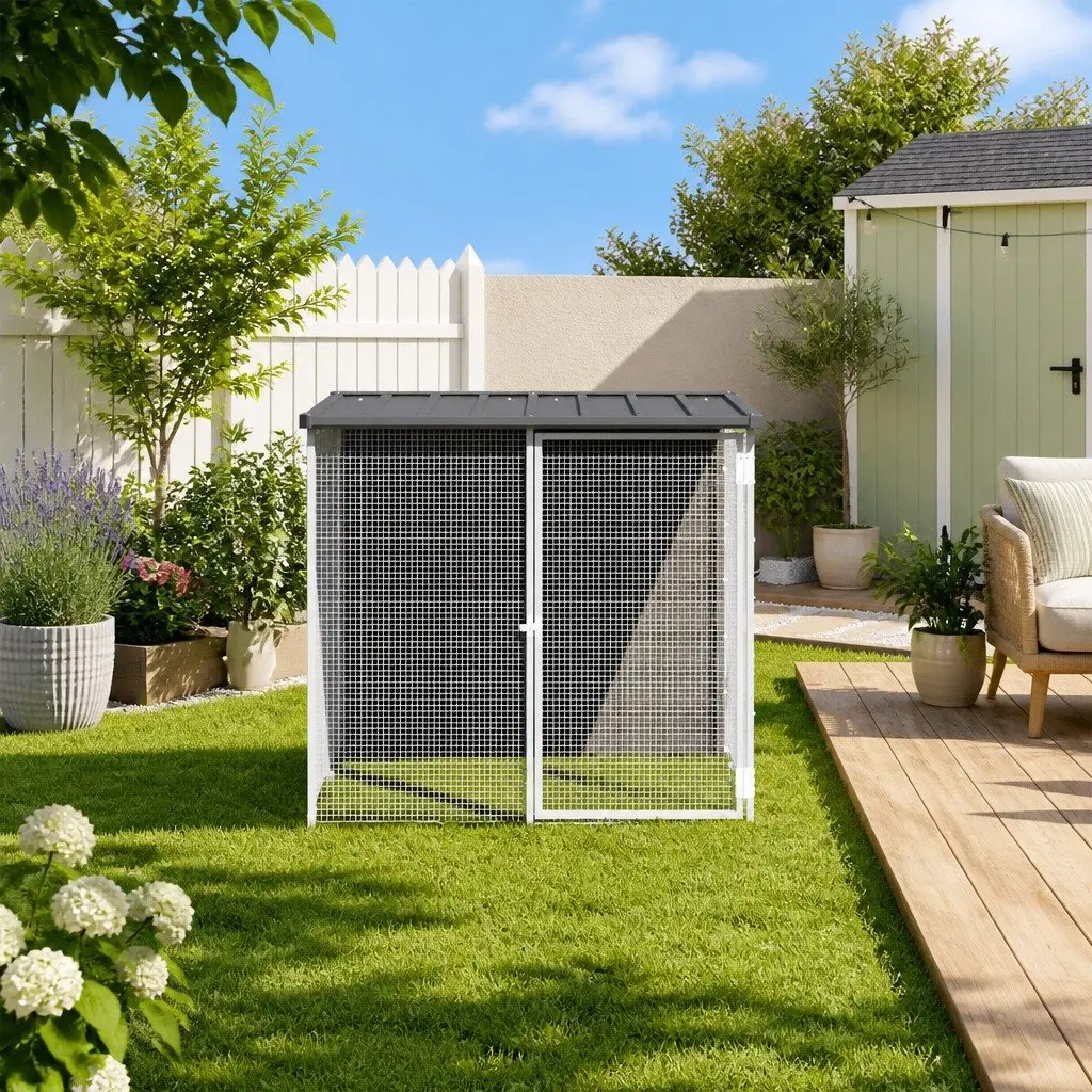 Galvanised Steel Chicken Coop with Roof 90cm Height 103cm Length 98cm Width Anthracite Secure Hen House Run Pen
