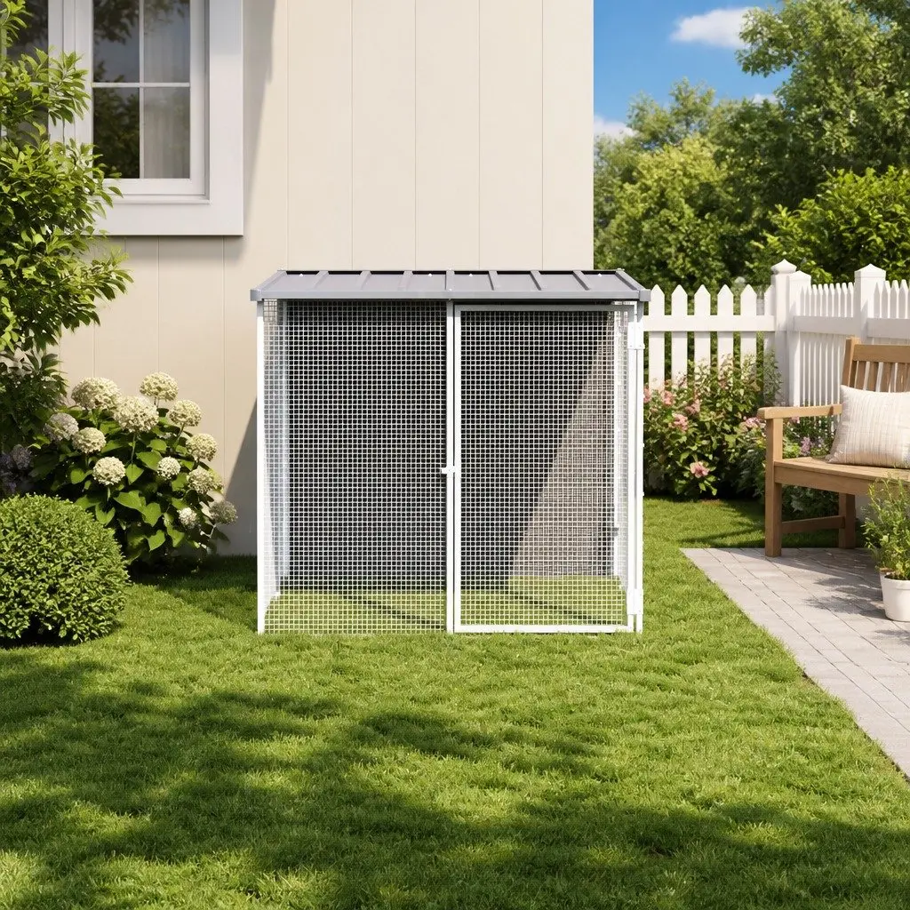 Chicken Cage Outdoor Small Animal Habitat Grey Galvanised Steel Coop