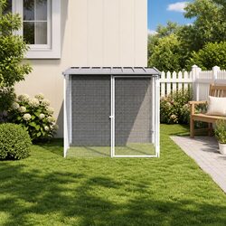 Chicken Cage with Roof Grey Galvanised Steel Coop Small Animal Habitat Outdoor