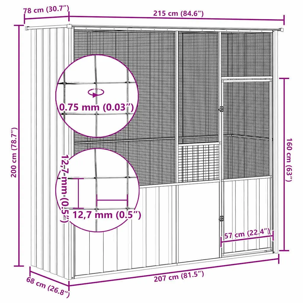 Bird Cage Aviary Anthracite Galvanised Steel Large Outdoor Indoor Enclosure