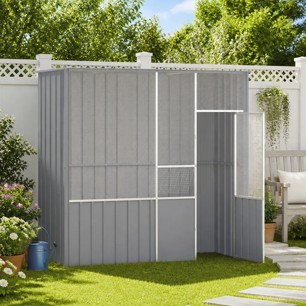 Bird Cage Aviary Grey Large 215x78x200 cm Galvanised Steel Frame Welded Fence