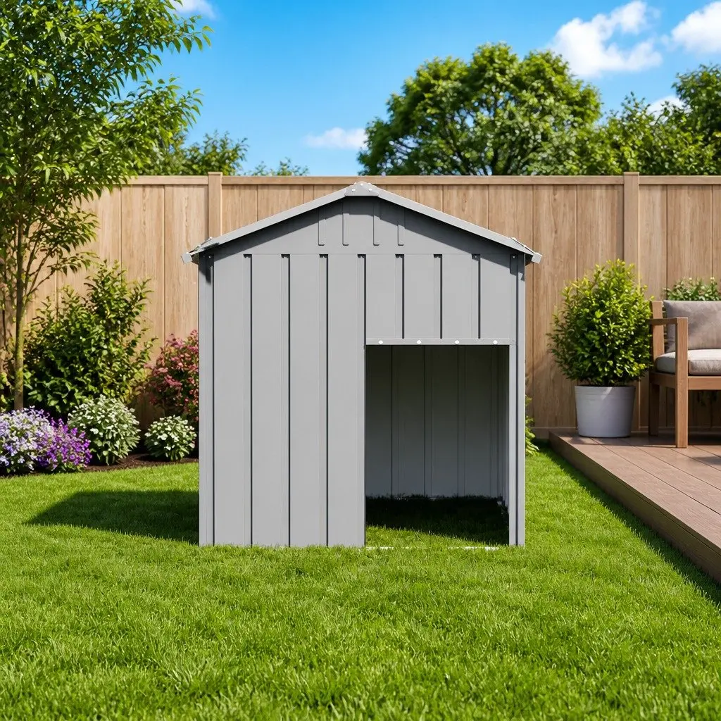 Dog Kennel Outdoor Shelter with Roof 117x103x123cm Grey Galvanised Steel