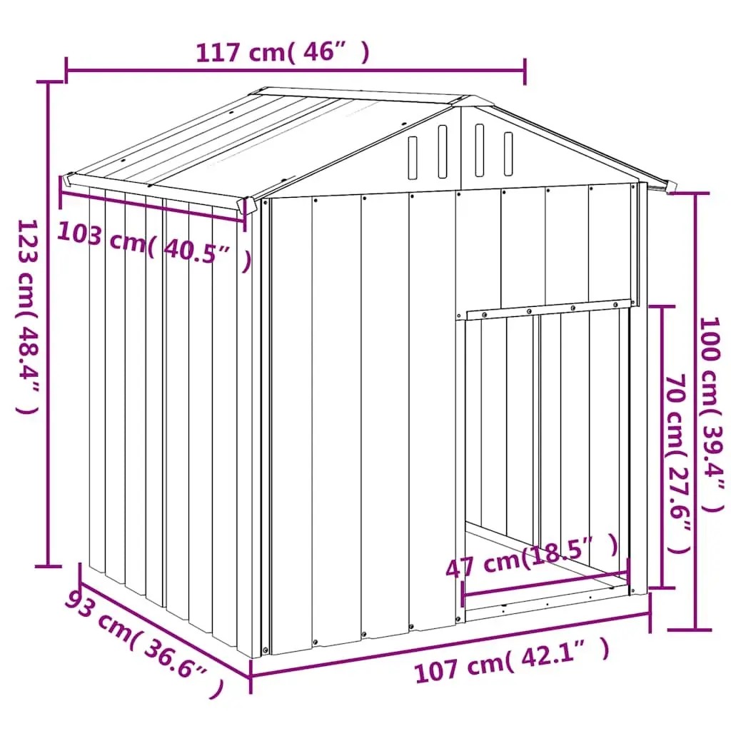 Dog Kennel Outdoor Shelter with Roof 117x103x123cm Grey Galvanised Steel
