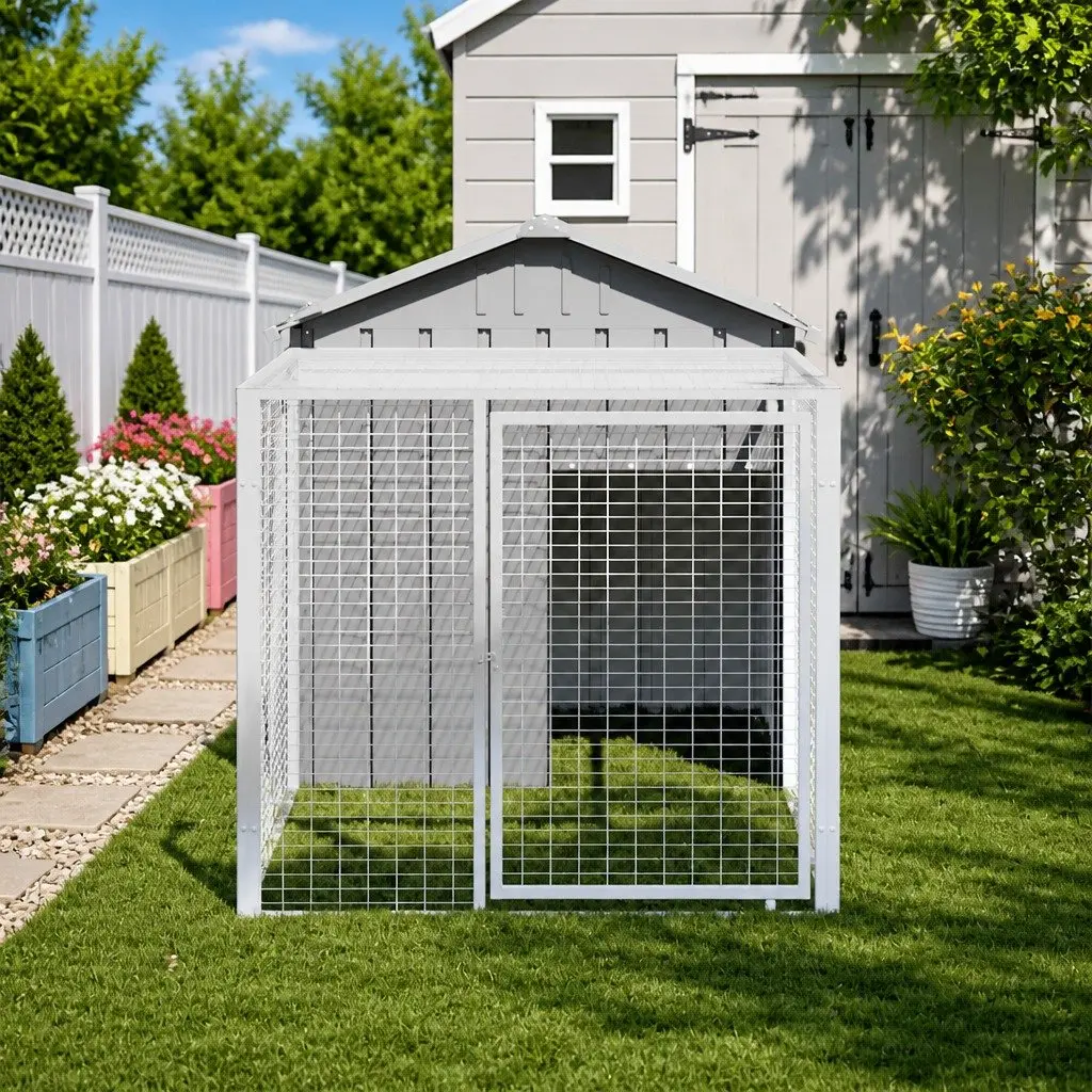Chicken Cage with Run Small Animal Habitat Light Grey Galvanised Steel