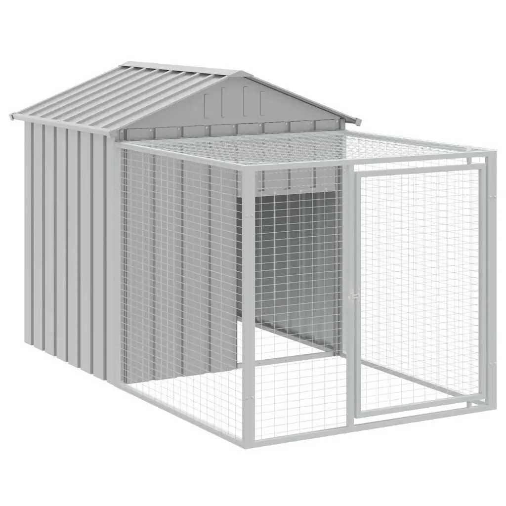 Chicken Cage with Run Small Animal Habitat Light Grey Galvanised Steel