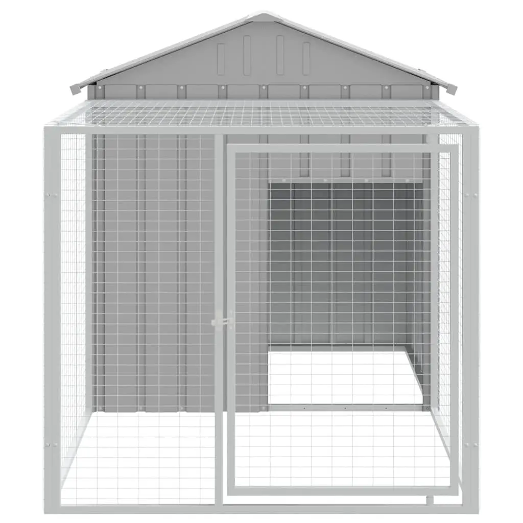 Chicken Cage with Run Small Animal Habitat Light Grey Galvanised Steel