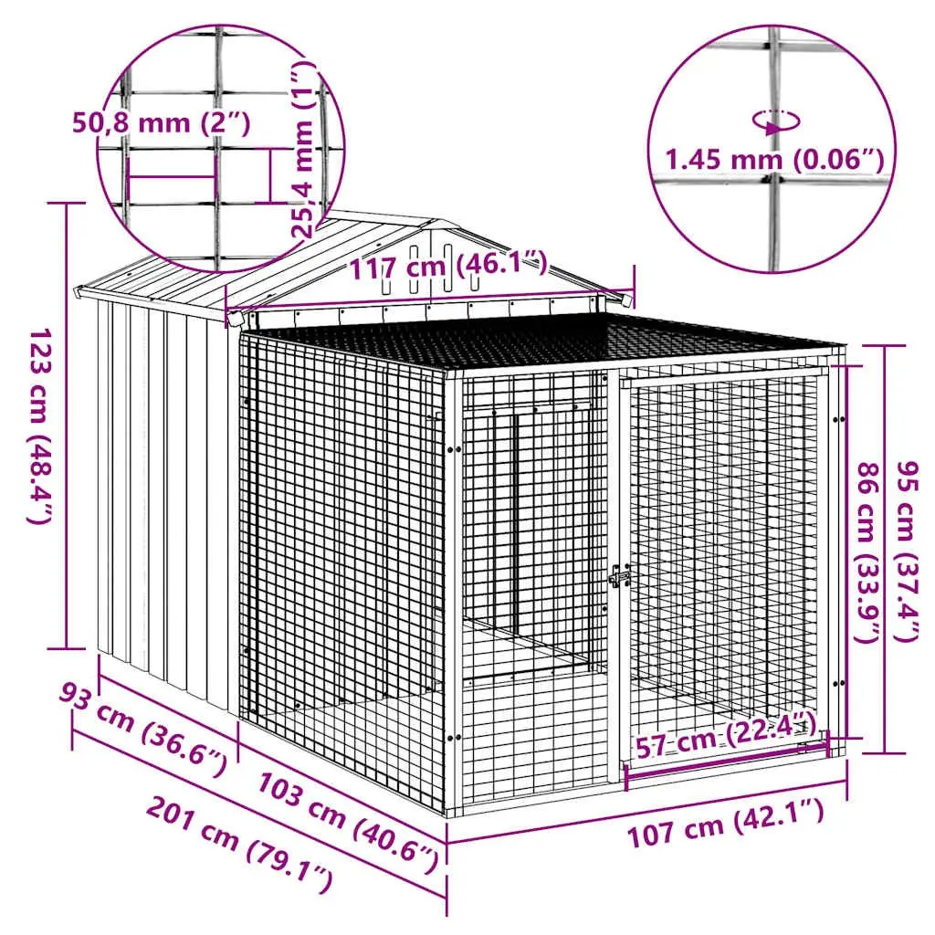 Chicken Cage with Run Small Animal Habitat Light Grey Galvanised Steel
