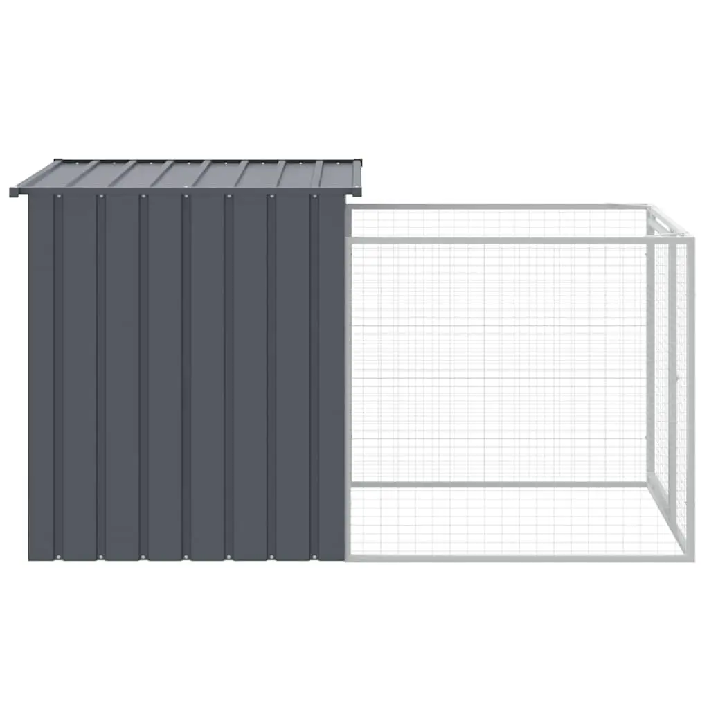Dog House with Run Outdoor Pet Kennel Anthracite Galvanised Steel 110 x 201 x 110 cm
