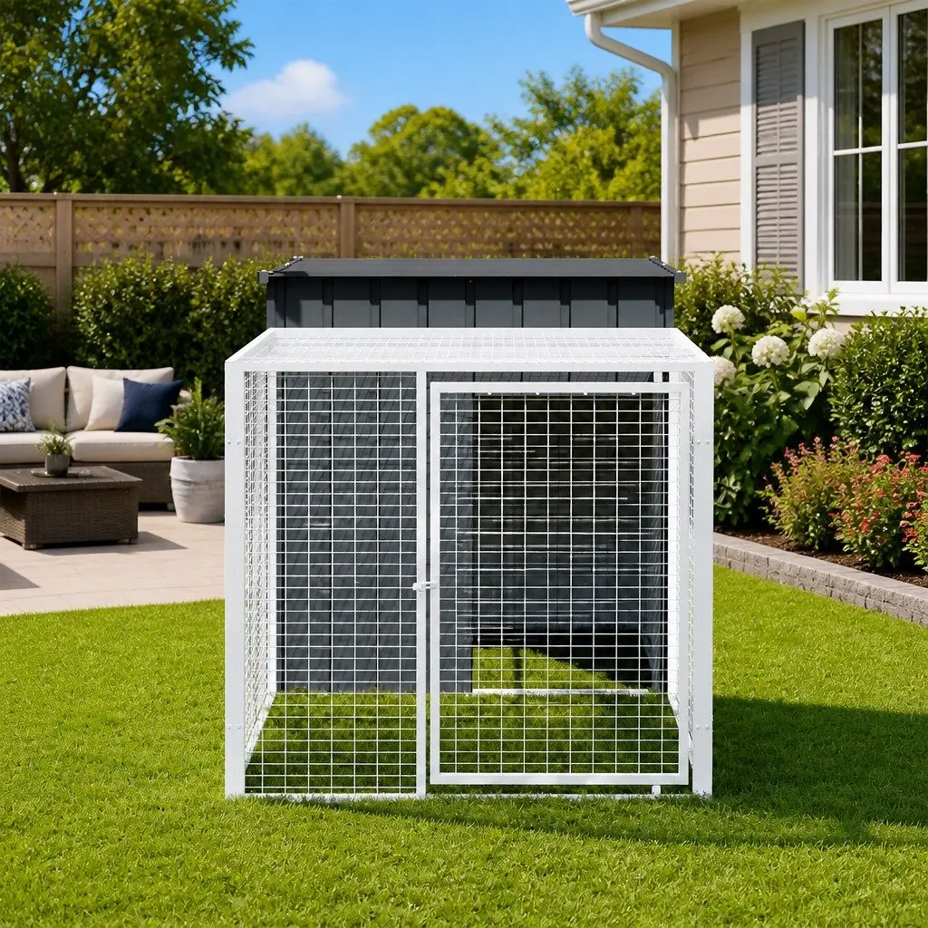 Chicken Cage with Run for Small Animals 110x201x110cm Anthracite Galvanised Steel