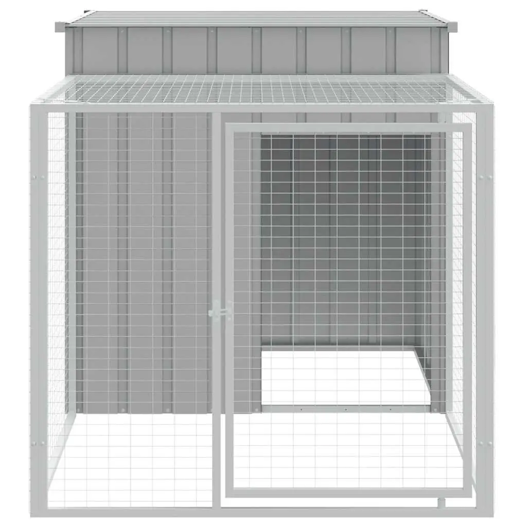 Chicken Cage with Run Small Animal Habitat 110 x 201 x 110 cm Light Grey Galvanised Steel