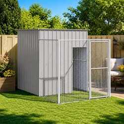 Comfort and Safety in a Light Grey Dog House with Run