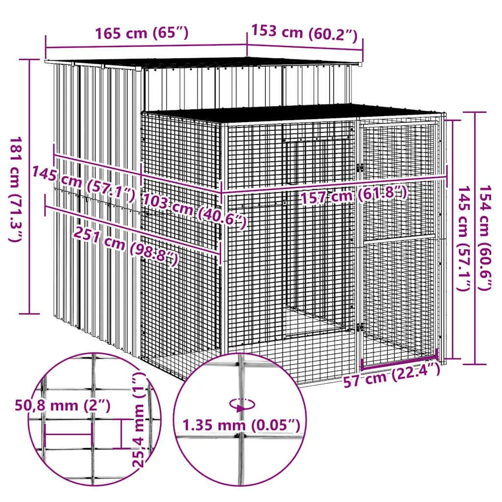 Chicken Cage with Run Small Animal Habitat 165 x 251 x 181 cm Anthracite Galvanised Steel