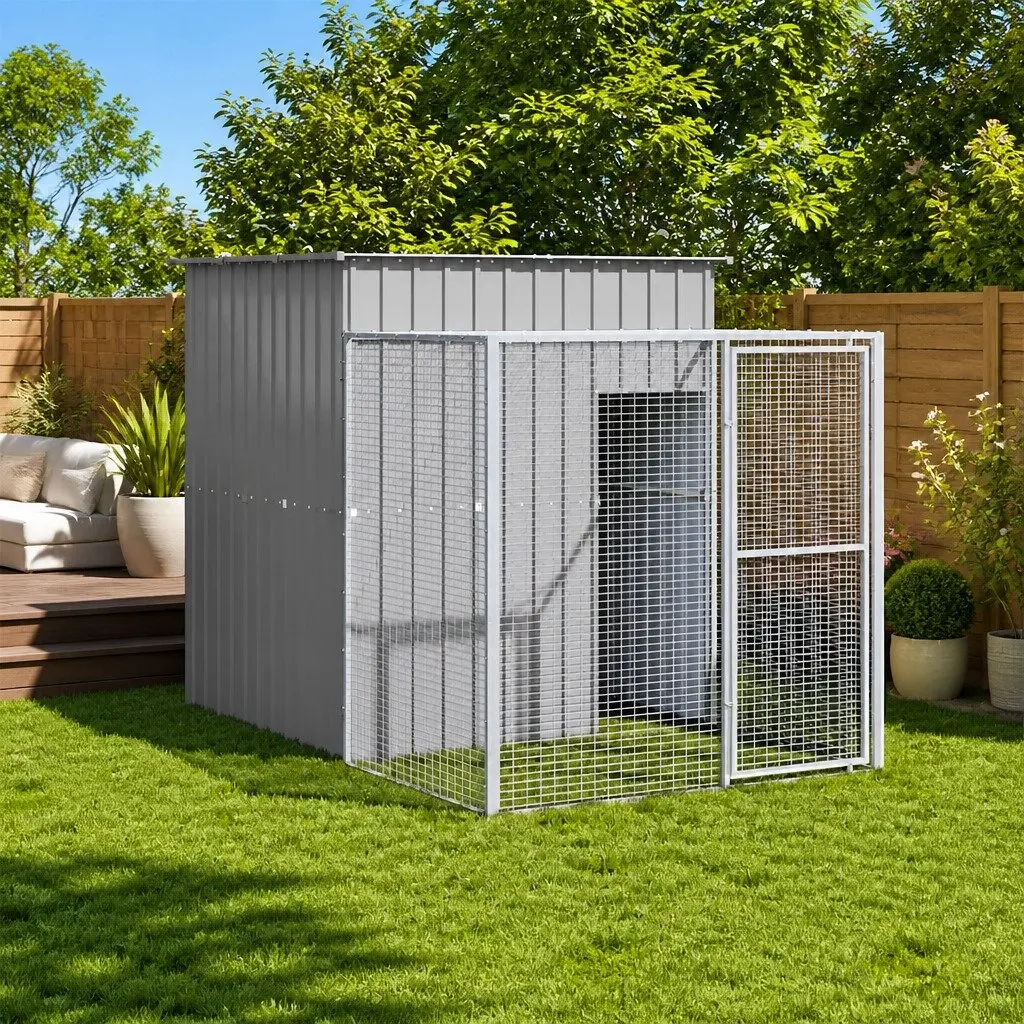 Chicken Cage with Run for Chickens 165x251x181cm Light Grey Galvanised Steel