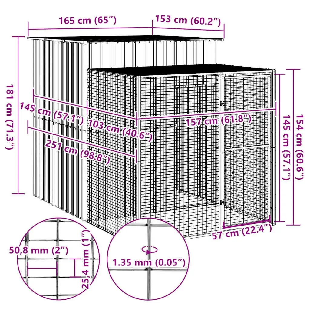 Chicken Cage with Run for Chickens 165x251x181cm Light Grey Galvanised Steel