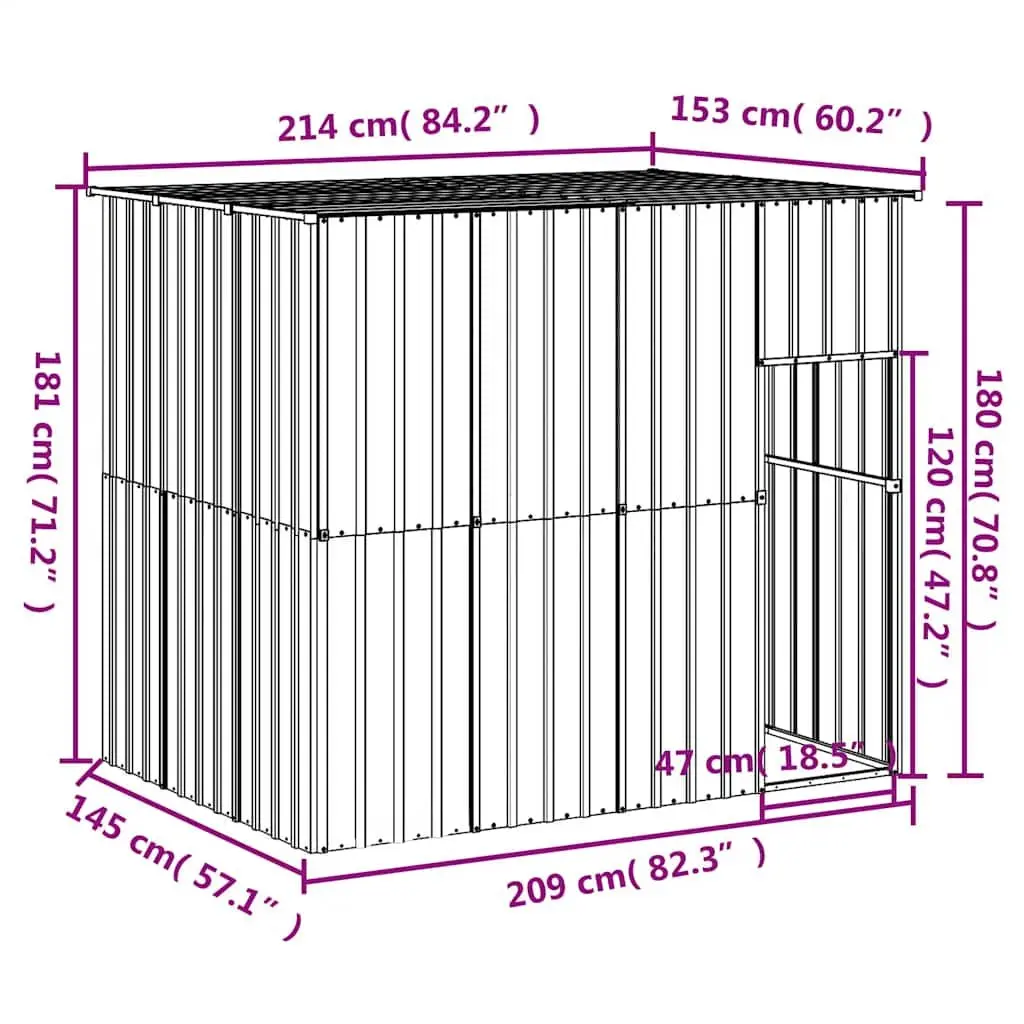Dog Kennel Outdoor Shelter with Roof 214 x 153 x 181 cm Anthracite Galvanised Steel