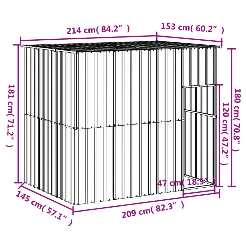Dog House Outdoor Kennel Shelter Grey 214 x 153 x 181 cm