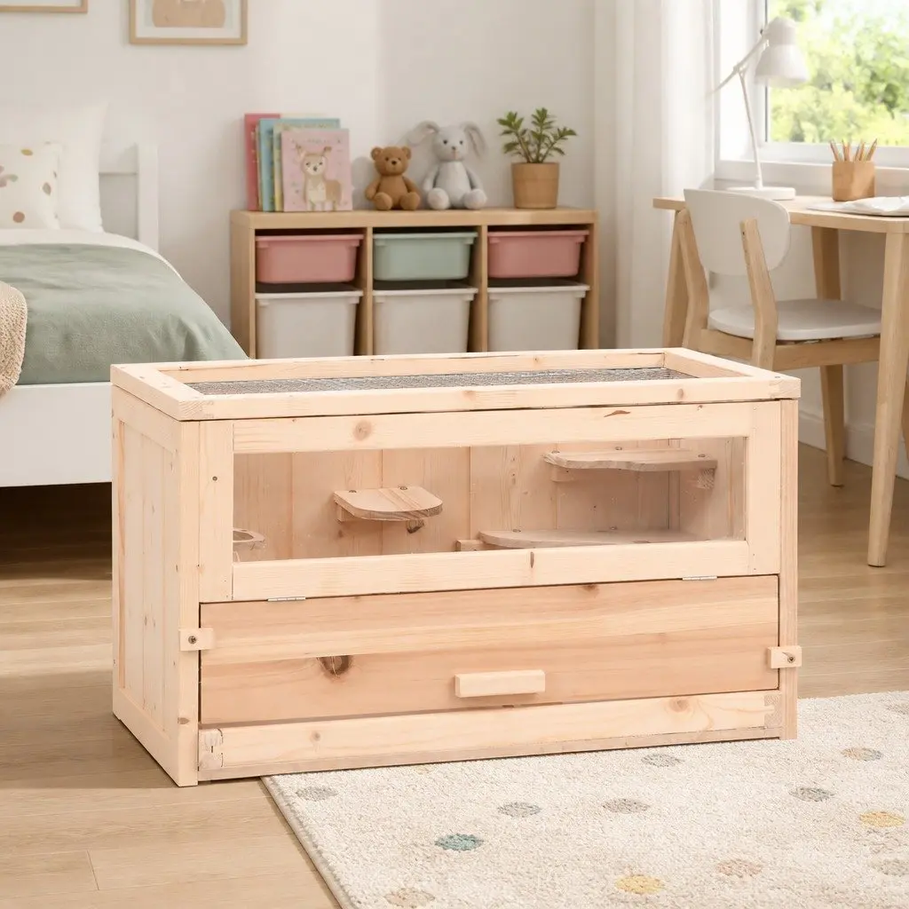Hamster Cage Solid Fir Wood Small Animal House 60x30x35 cm Brown