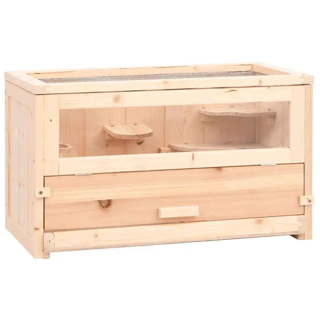 Hamster Cage Solid Fir Wood Small Animal House 60x30x35 cm Brown