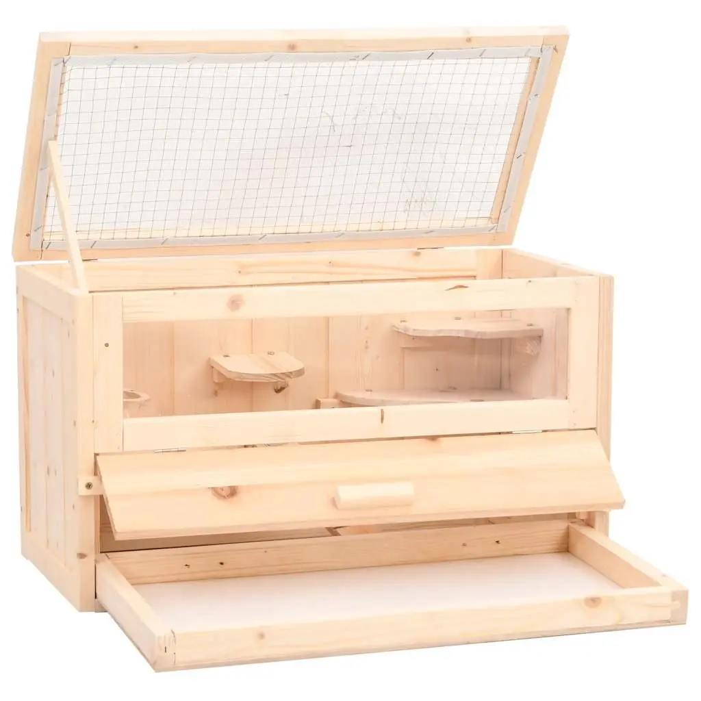 Hamster Cage Solid Fir Wood Small Animal House 60x30x35 cm Brown