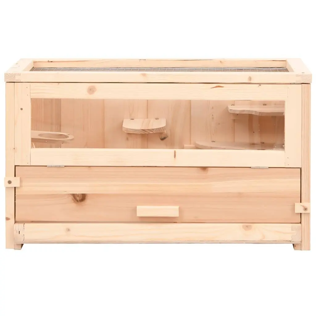 Hamster Cage Solid Fir Wood Small Animal House 60x30x35 cm Brown
