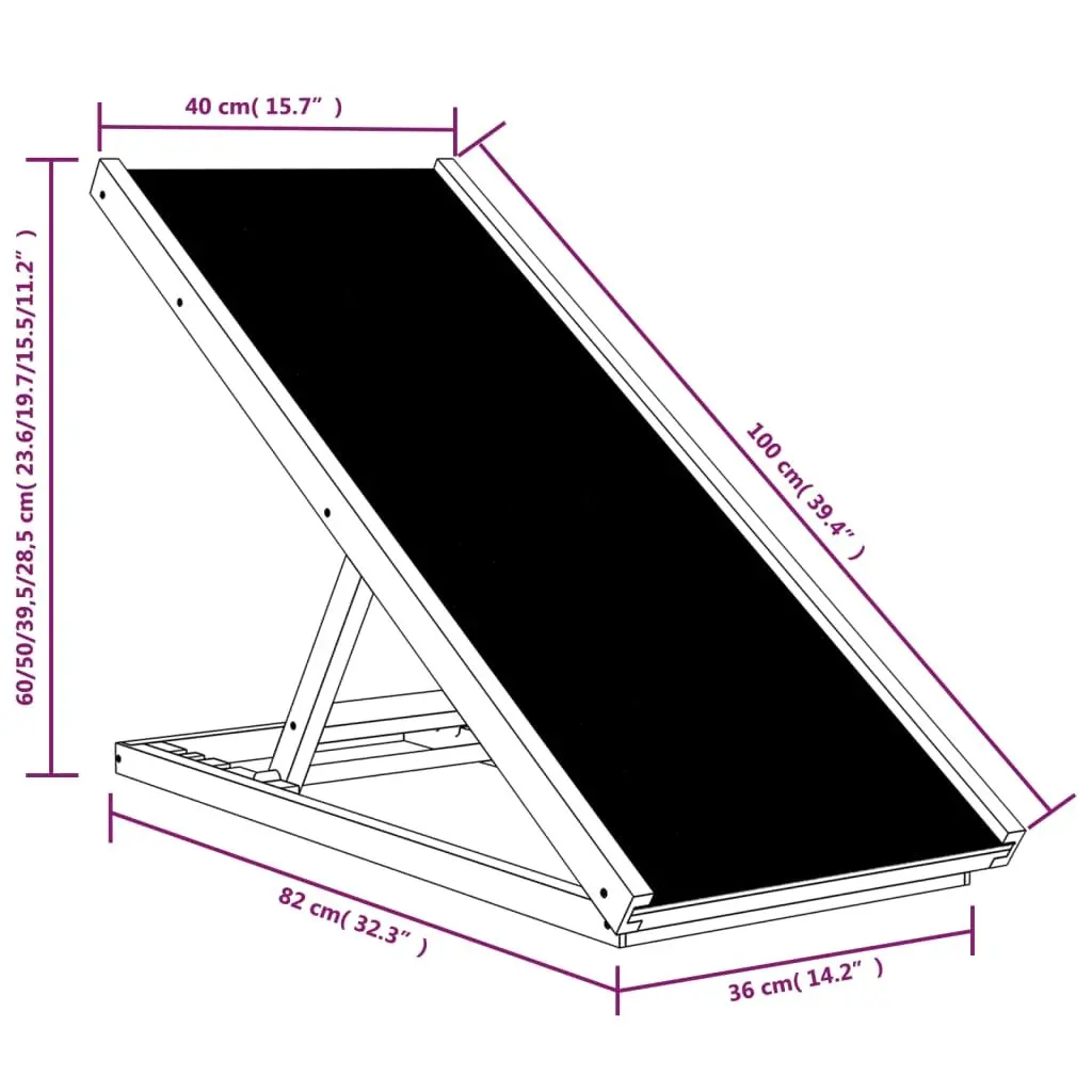 Dog Ramp Adjustable Height 100x40cm Grey Foldable Access Ramp for Pets