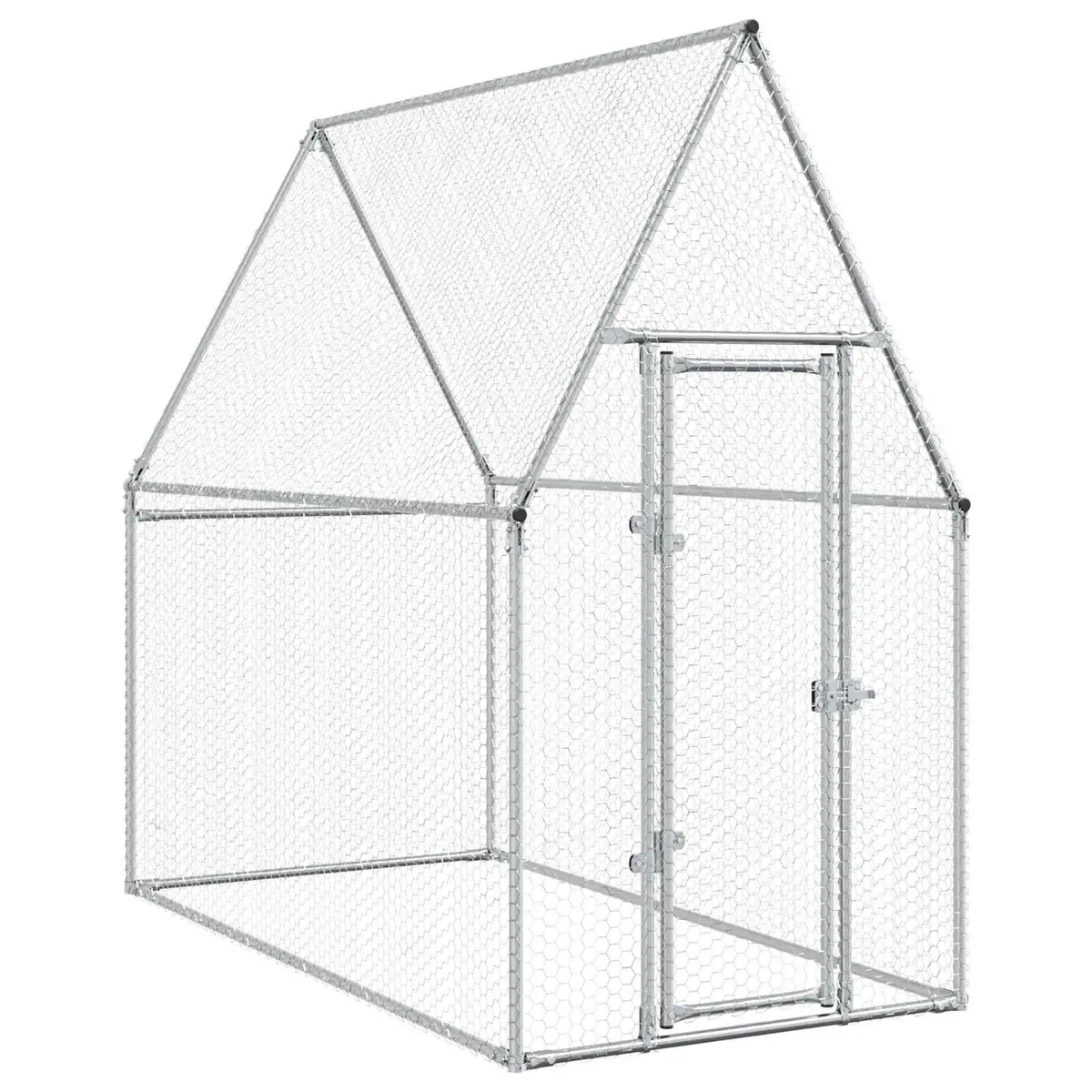 Chicken Cage Outdoor Enclosure 200x100x190 cm Galvanised Steel Walk In Coop Silver
