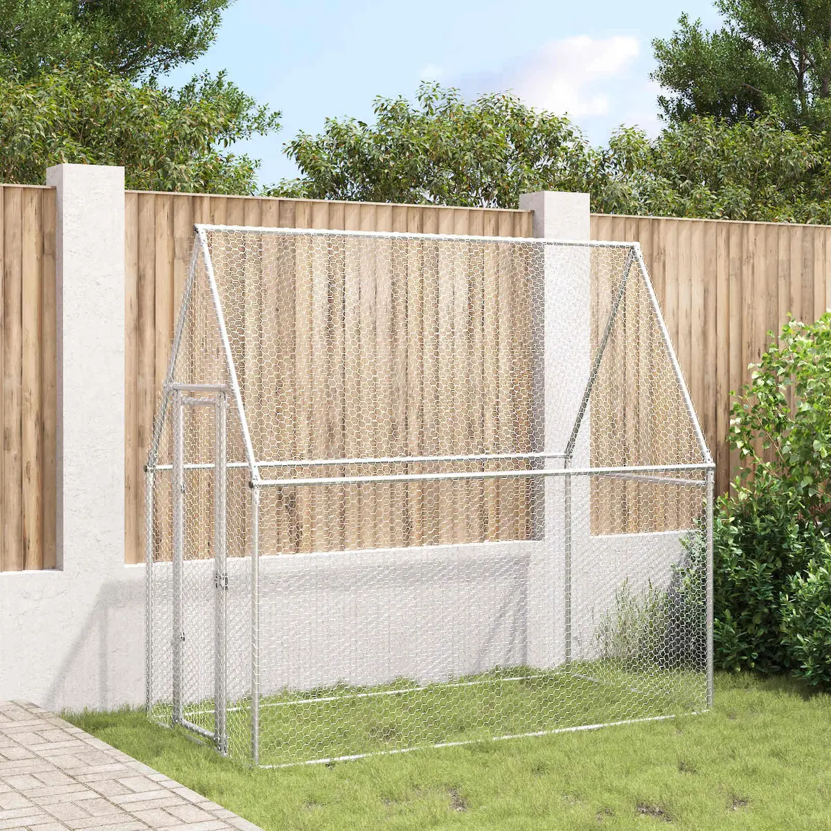 Chicken Cage Outdoor Enclosure 200x100x190 cm Galvanised Steel Walk In Coop Silver