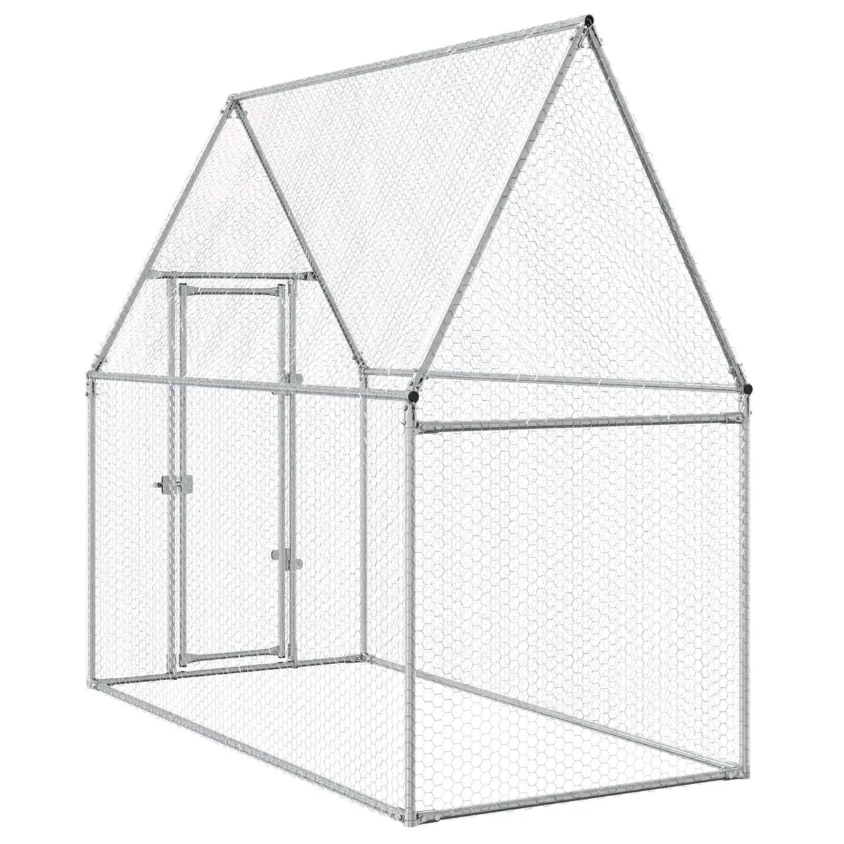 Chicken Cage Outdoor Enclosure 200x100x190 cm Galvanised Steel Walk In Coop Silver