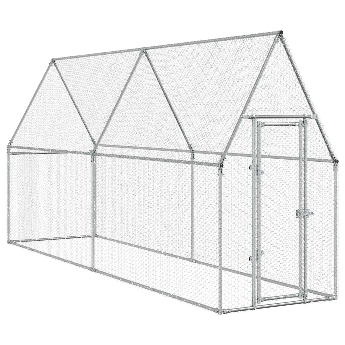 Chicken Cage Outdoor Enclosure Small Animal Habitat 400 x 100 x 190 cm Silver Galvanised Steel