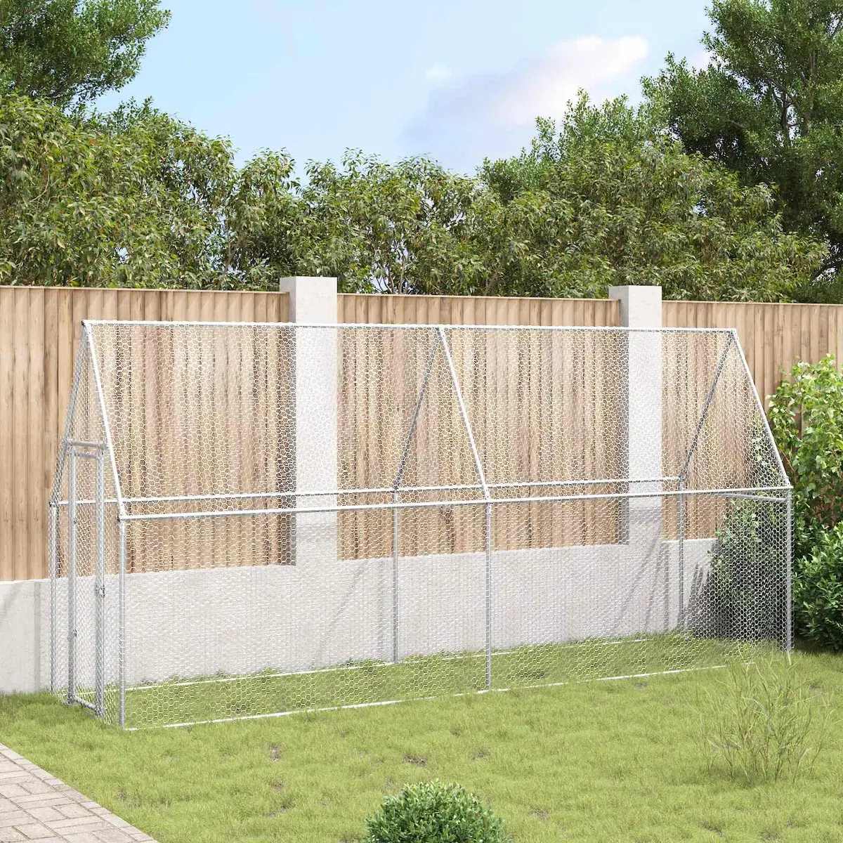 Chicken Cage Outdoor Enclosure Small Animal Habitat 400 x 100 x 190 cm Silver Galvanised Steel