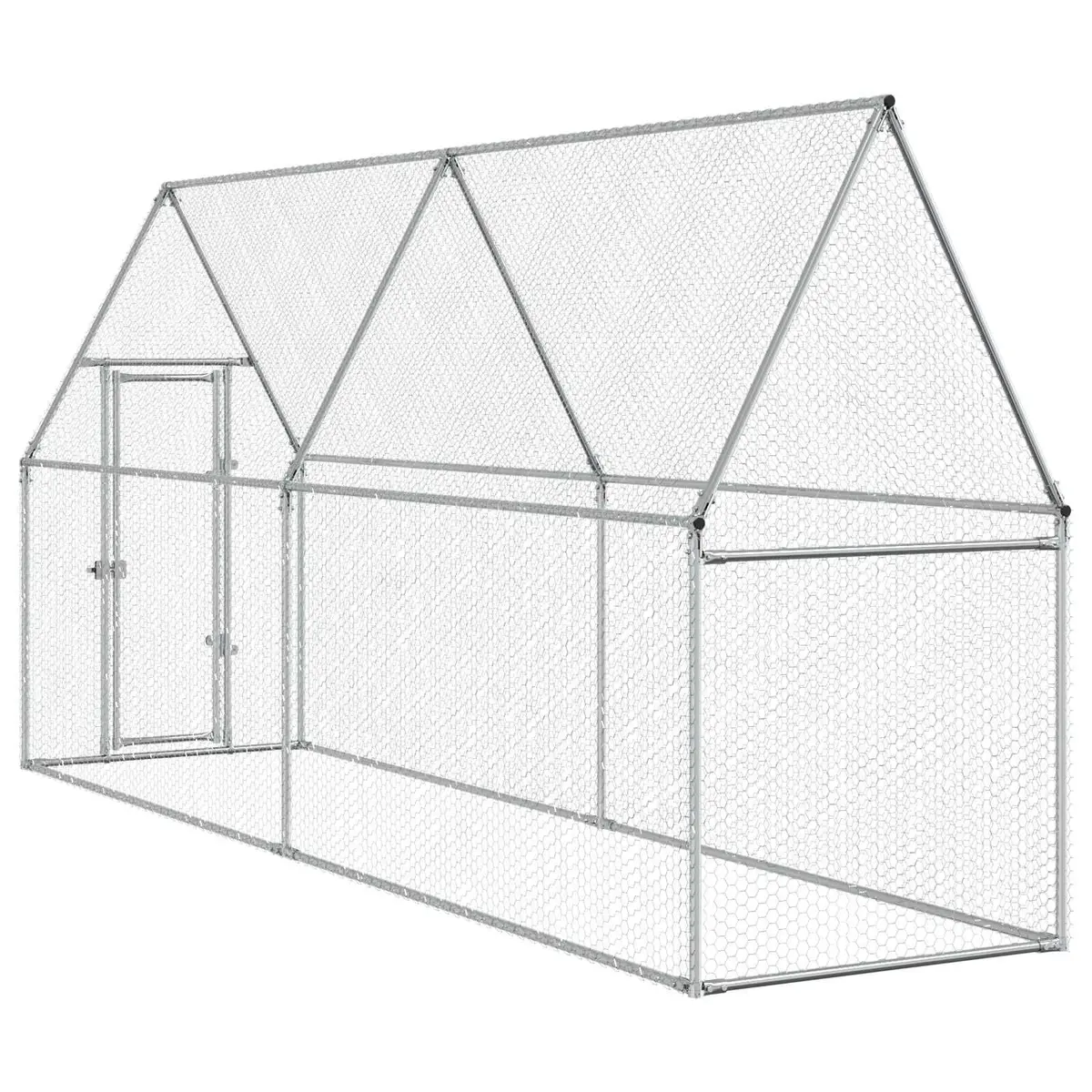 Chicken Cage Outdoor Enclosure Small Animal Habitat 400 x 100 x 190 cm Silver Galvanised Steel