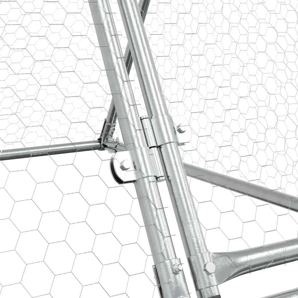 Chicken Cage Outdoor Enclosure Galvanised Steel 200x105x91 cm Silver