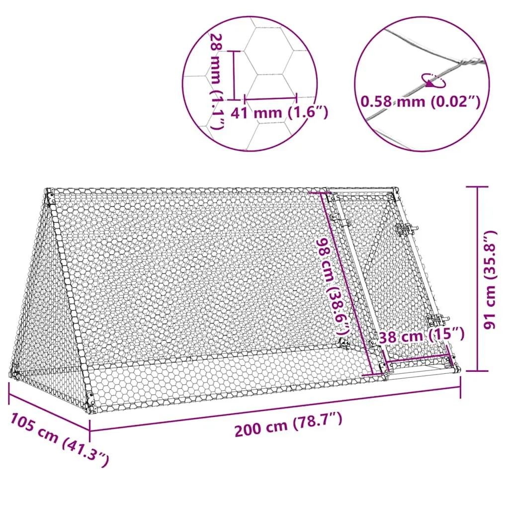 Chicken Cage Outdoor Enclosure Galvanised Steel 200x105x91 cm Silver