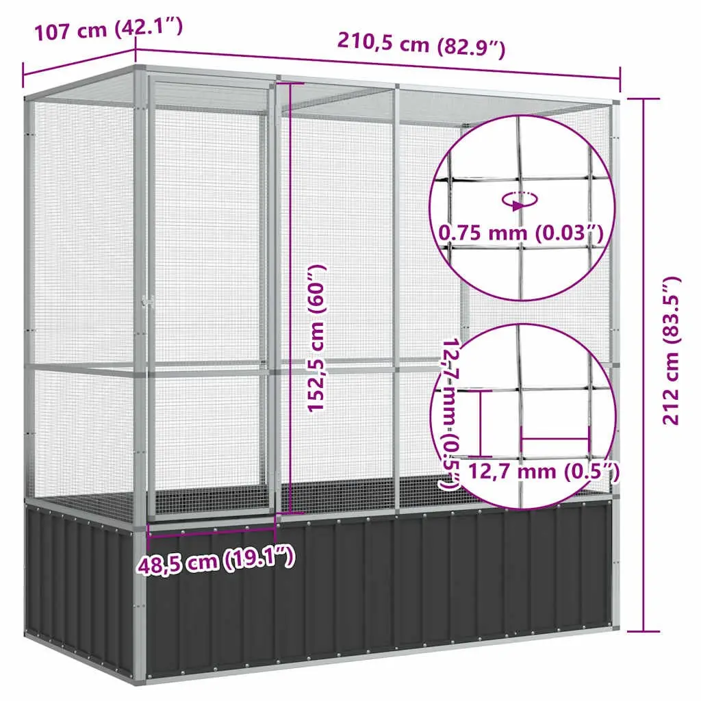 Bird Aviary Cage Large Outdoor Indoor Silver Steel Mesh