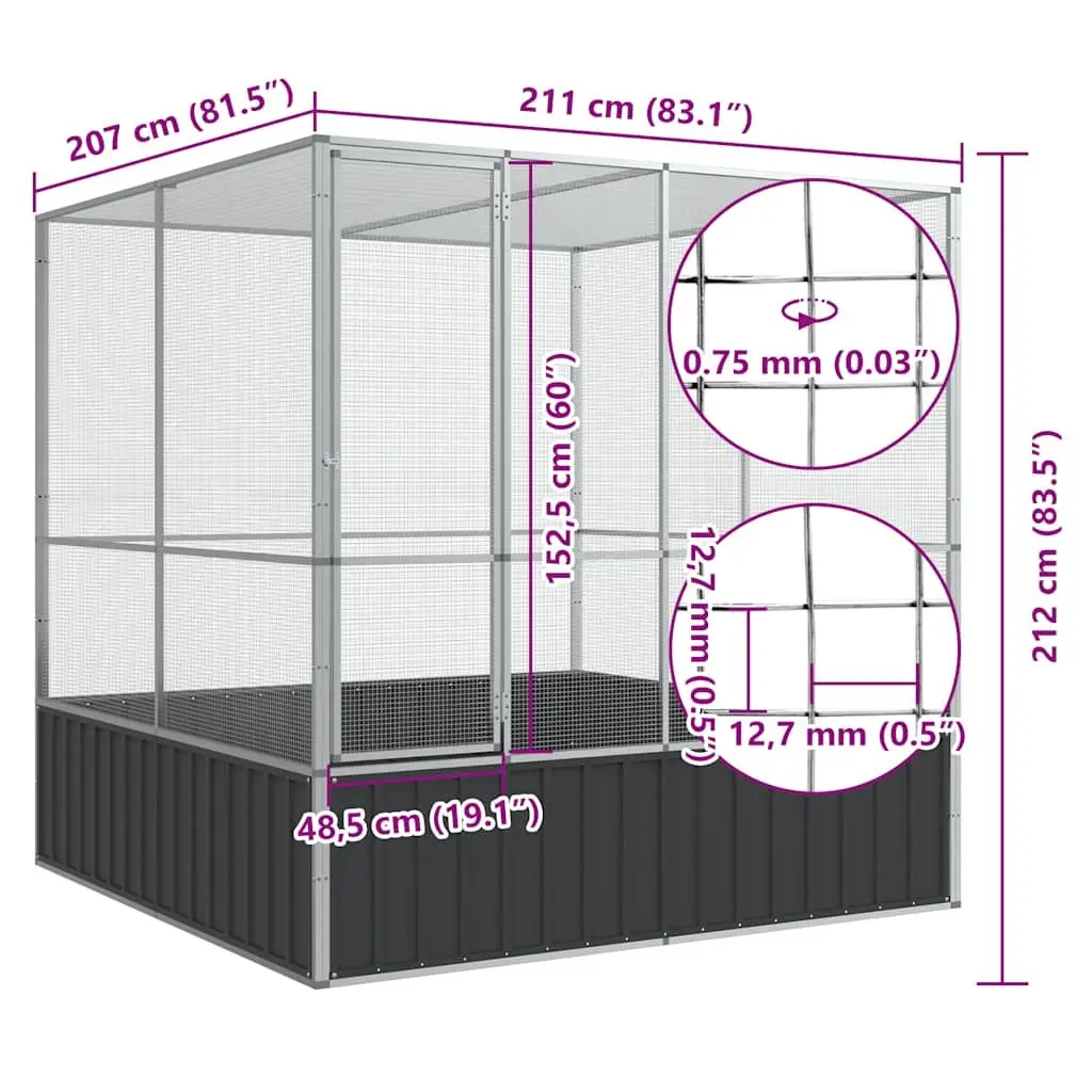 Bird Aviary Large Steel Cage Outdoor Indoor 211x207x212cm Silver